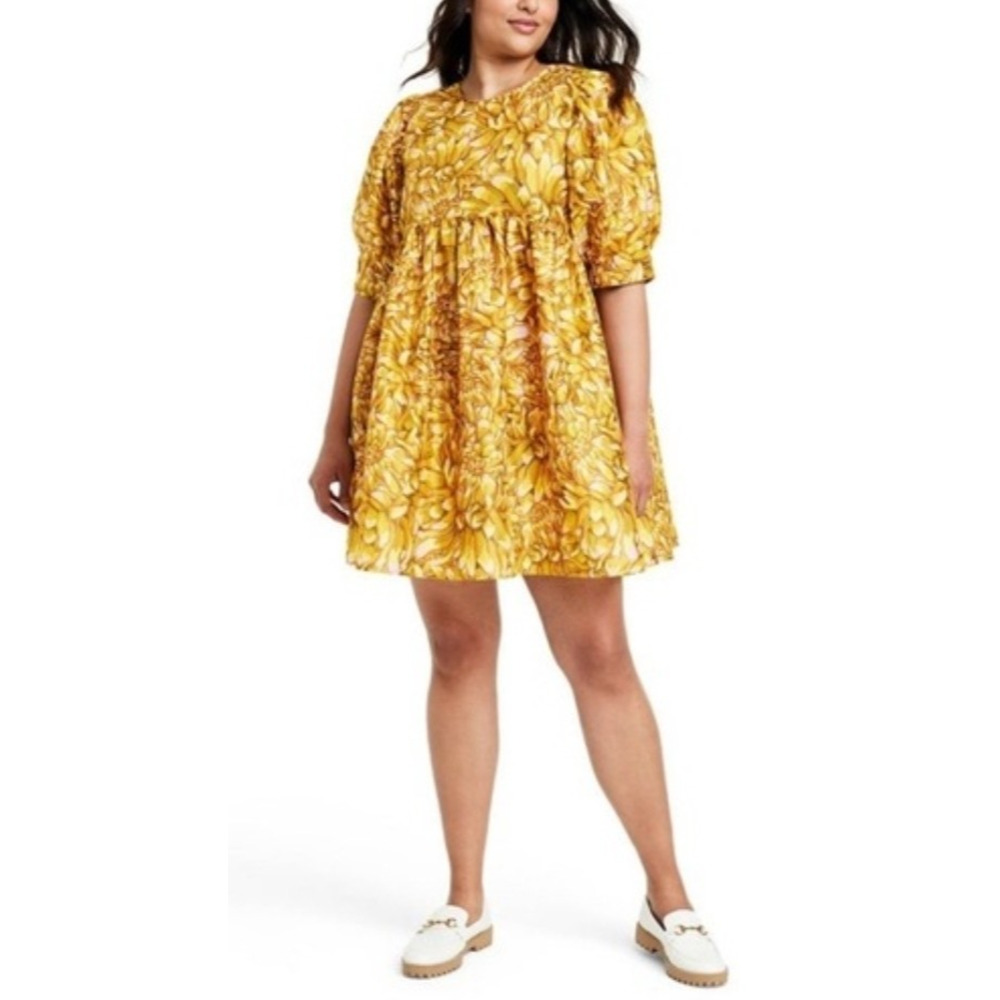 KIKA VARGAS X TARGET Mum Floral Puff Sleeve Mini Babydoll Dress Size Small Boho